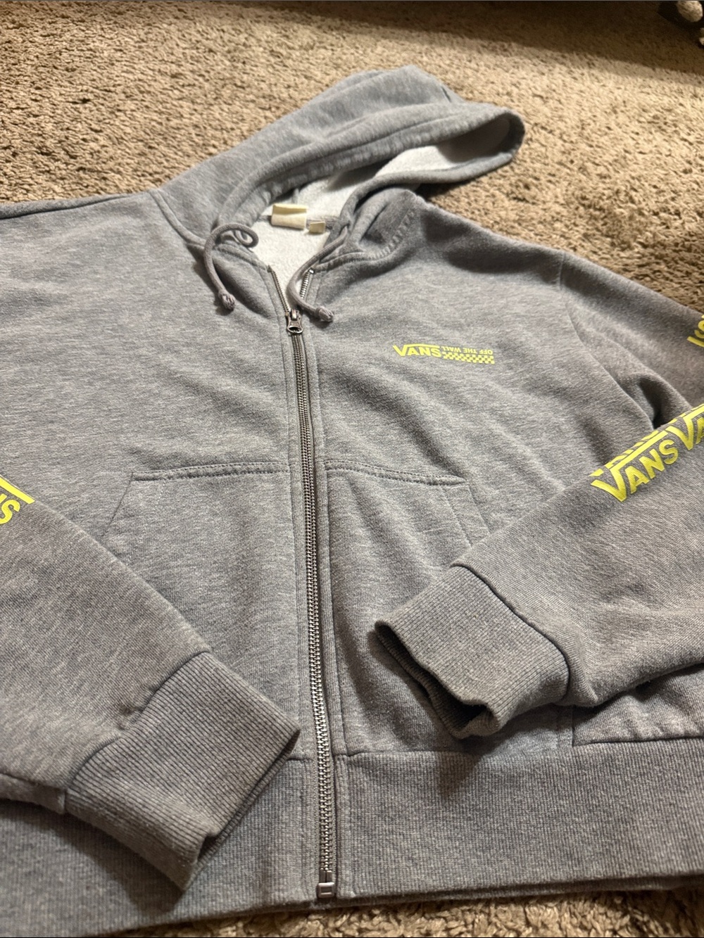 Vintage Vans Skate Women’s Small Gray Zip Up Hoodie Yellow Logo and Sleeve - Picture 7 of 7